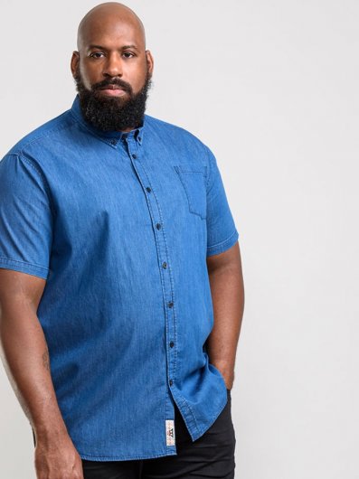 ARNOLD-D555 Denim Short Sleeve Button Down Collar Shirt With Chest Pocket