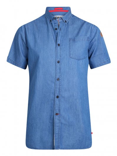 ARNOLD-D555 Denim Short Sleeve Button Down Collar Shirt With Chest Pocket