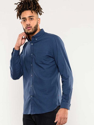 MELBOURNE-D555 Gingham Check Long Sleeve Button Down Shirt With Chest Pocket