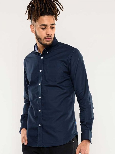 CLARENCE 2-D555 Long Sleeve Buttoned Down Oxford Shirt With Chest Pocket