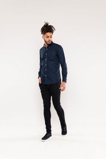 CLARENCE 2-D555 Long Sleeve Buttoned Down Oxford Shirt With Chest Pocket