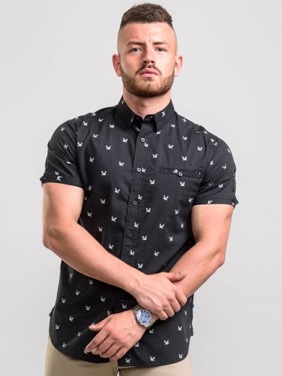 MARLEY-D555 All Over Printed Shirt With Hidden Button Down Collar-S-XXL - Regular-DEAL