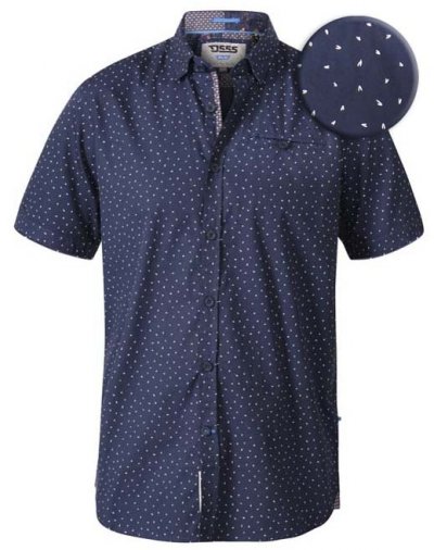DERWENT - D555 Micro Ao Print Short Sleeve Shirt With Hidden Button Down Collar
