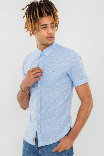 REID 1 - D555 Linen Mix Short Sleeve Button Down Shirt