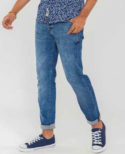 TAURUS - D555 Blue Denim 1959 Fit Stretch Jeans With Sandblasting