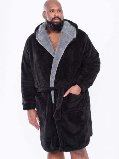 NEWQUAY -Super Soft Dressing Gown With Hood-Black-2XL