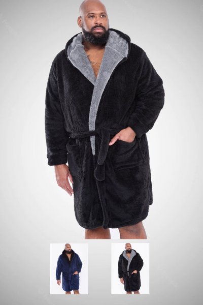 NEWQUAY -Super Soft Dressing Gown With Hood-Black-5XL