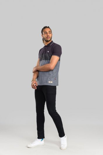 BUXHALL-D555 Cut And Sew Pique Polo Shirt With Jacquard Tipped Collar And Cuffs