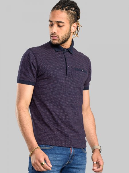 BRIGHTWELL-D555 Ao Print Pique Polo Shirt With Jet Pocket, Jacquard Collar And Cuff