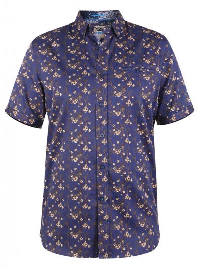 KINGSTON-D555 S/S Floral Ao Print Shirt With Hidden Button Down Collar & Pocket