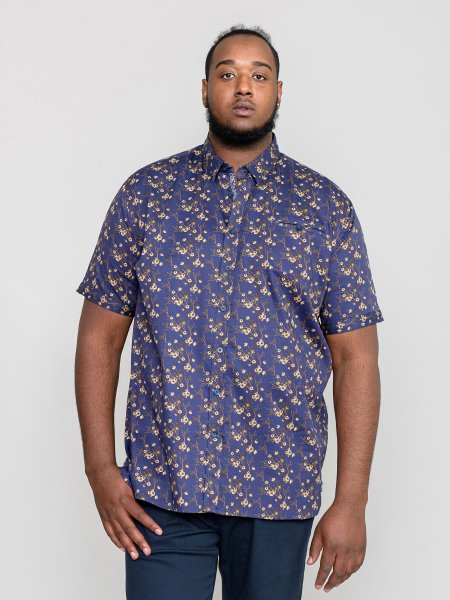 KINGSTON-Floral Ao Print Short Sleeve Shirt-Navy-3XL