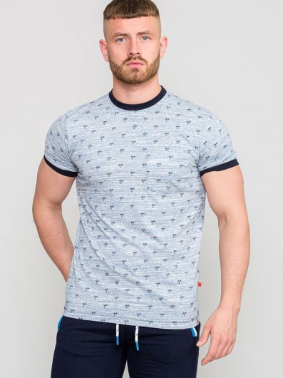 IPSWICH-D555 Ao Printed Palm Tree Fine Stripe T-Shirt
