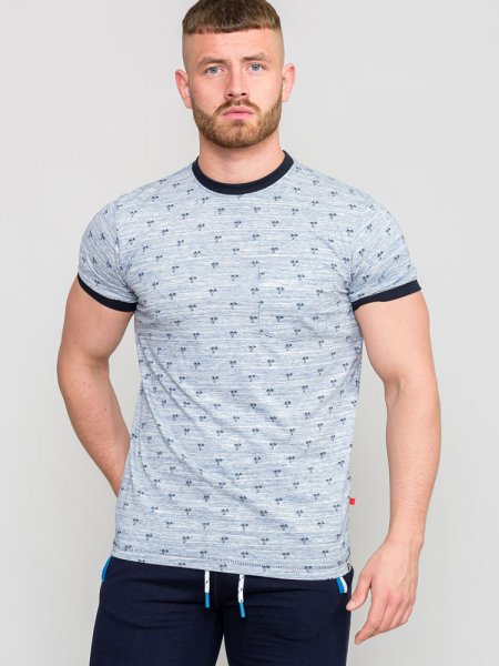 IPSWICH-D555 Ao Printed Palm Tree Fine Stripe T-Shirt