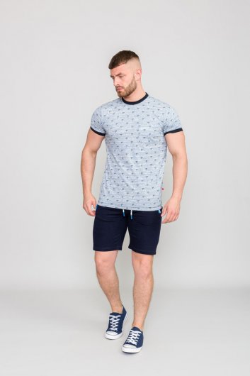 IPSWICH-D555 Ao Printed Palm Tree Fine Stripe T-Shirt