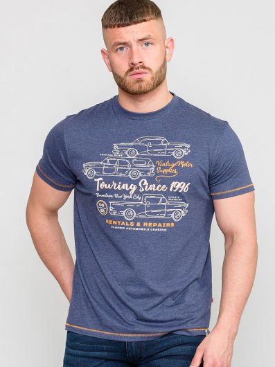 BEESTON-D555 Vintage Cars Outline Printed T-Shirt