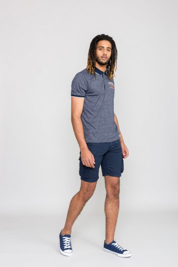 HATFIELD-D555 Navy Twisted Polo With Sleeve Badge & Chest Embroidery
