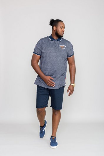 HATFIELD-D555 Navy Twisted Polo With Sleeve Badge & Chest Embroidery