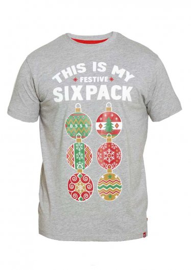 DASHER 2-D555 Christmas Six Pack Chest Print T-Shirt-S-XXL - Regular-Assorted Sizes/Colours Pack